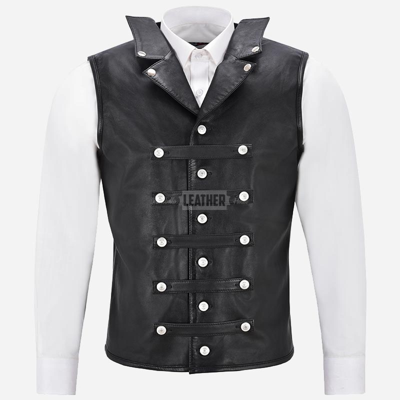 AURVAN Studded Leather Waistcoat with Laced Back