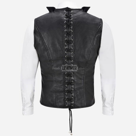 AURVAN Studded Leather Waistcoat with Laced Back