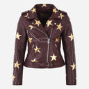 STELVIA Star Appliqué Leather Jacket Cherry