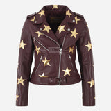 STELVIA Star Appliqué Leather Jacket Cherry