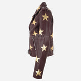 STELVIA Star Appliqué Leather Jacket Cherry