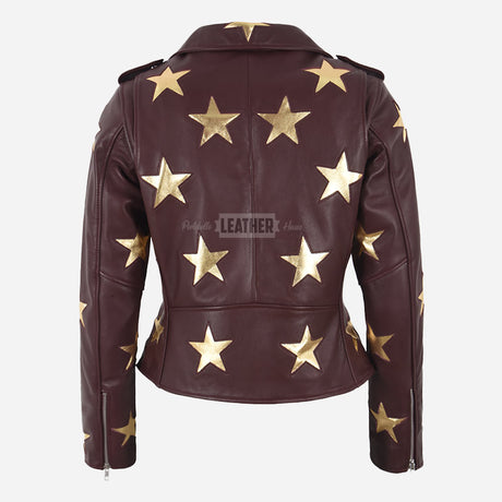 STELVIA Star Appliqué Leather Jacket Cherry