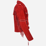 ZESSIA Women’s Fringe Suede Biker Jacket Red