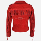 ZESSIA Women’s Fringe Suede Biker Jacket Red