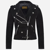 ZESSIA Women’s Fringe Suede Biker Jacket Black