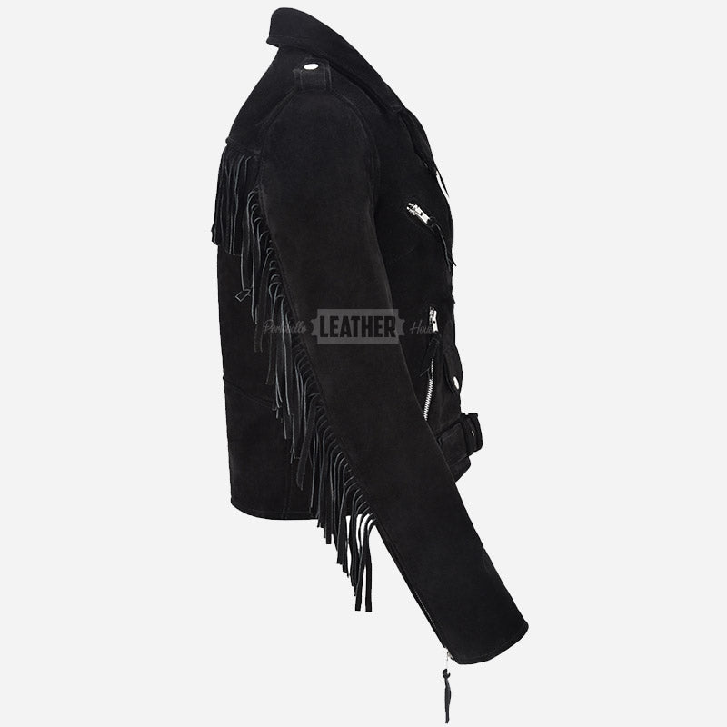 ZESSIA Women’s Fringe Suede Biker Jacket Black