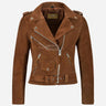 ZESSIA Women’s Fringe Suede Biker Jacket Tan