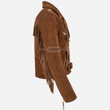 ZESSIA Women’s Fringe Suede Biker Jacket Tan