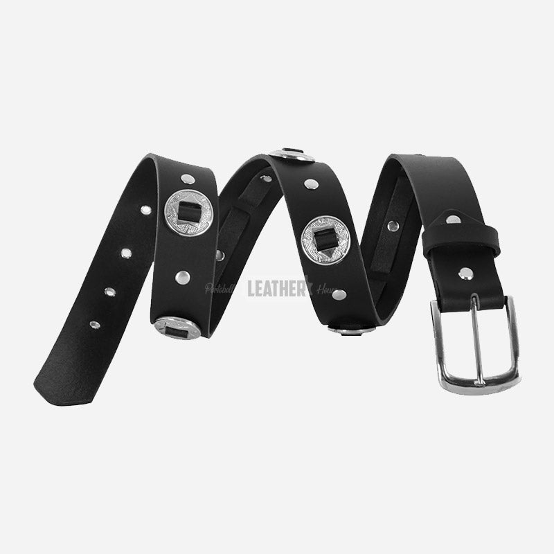 Men’s Concho Leather Belt Black