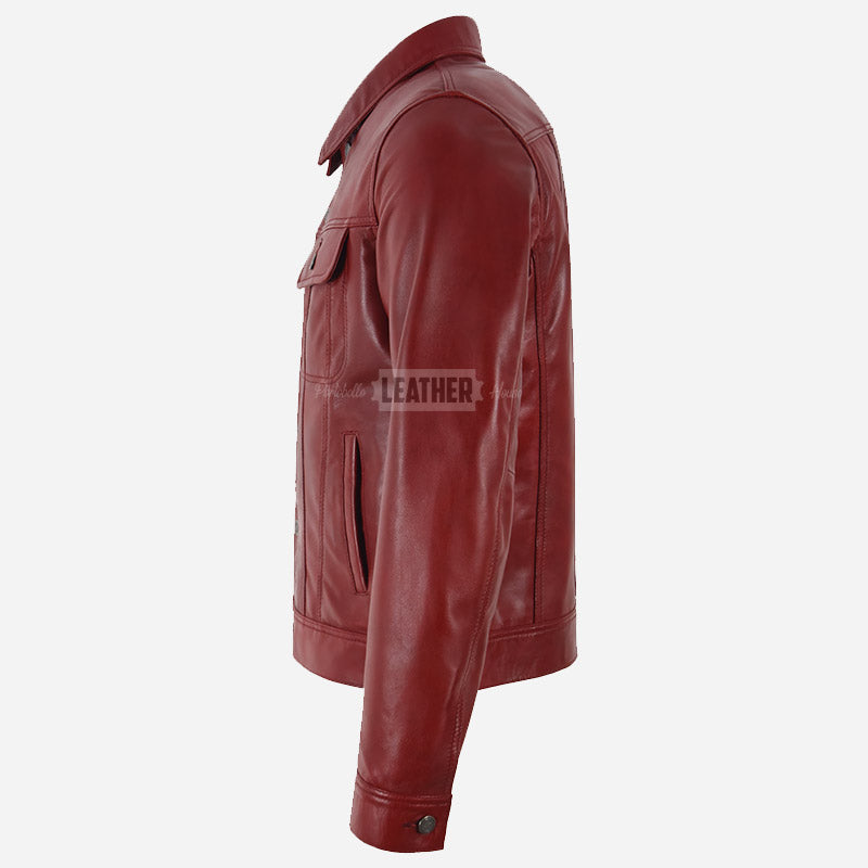 JAXLEY Leather Trucker Denim Jacket for Men