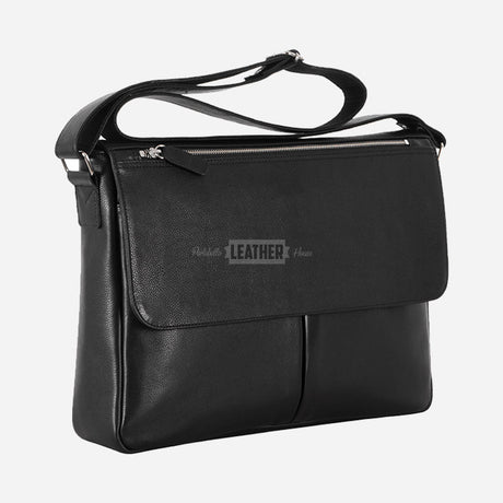 Black Leather Laptop Messenger Bag