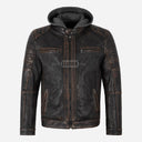 ESKORN Leather Jacket with Removable Hood