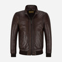 RULDEN Men's Leather Bomber Jacket Brown