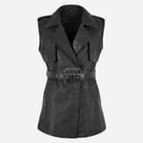 NOYALE Women's Tie Belt Leather Waistcoat