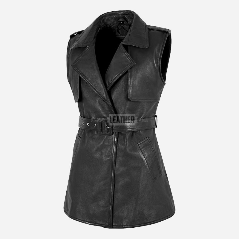 NOYALE Women's Tie Belt Leather Waistcoat