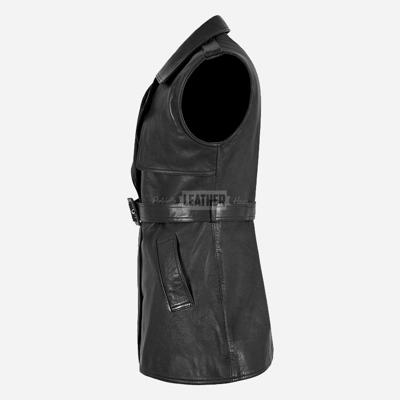 NOYALE Women's Tie Belt Leather Waistcoat