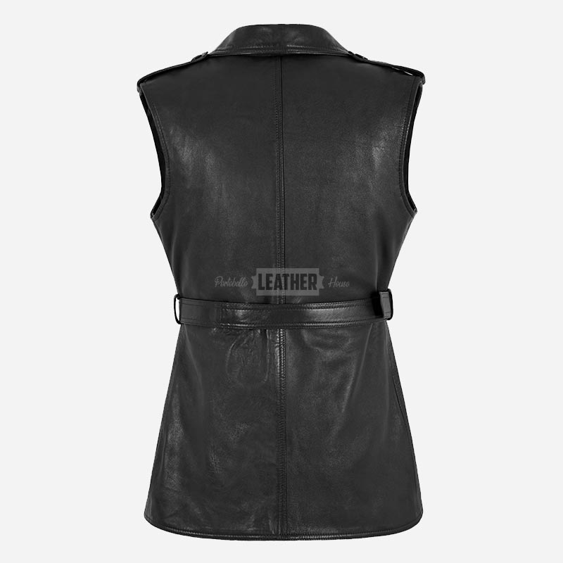 NOYALE Women's Tie Belt Leather Waistcoat