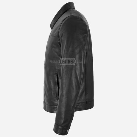 MORDRIX Men’s Collared Leather Jacket