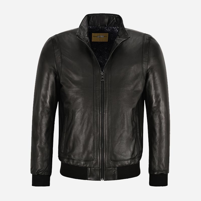 RULDEN Men's Leather Bomber Jacket Black