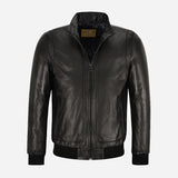 RULDEN Men's Leather Bomber Jacket Black
