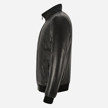 RULDEN Men's Leather Bomber Jacket Black