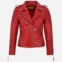 AZRA Women Red Leather Biker Jacket