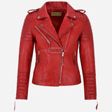 AZRA Women Red Leather Biker Jacket