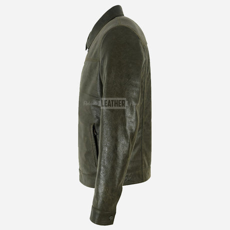 MORDRIX Men’s Collared Leather Jacket