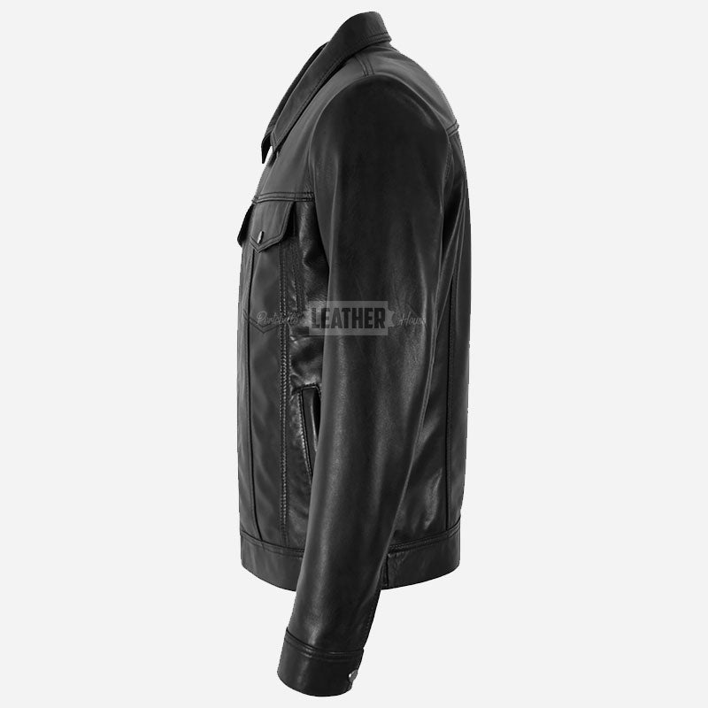 KARNEX Zip Through Trucker Jacket Black