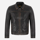 MORDRIX Collared Vintage Leather Jacket