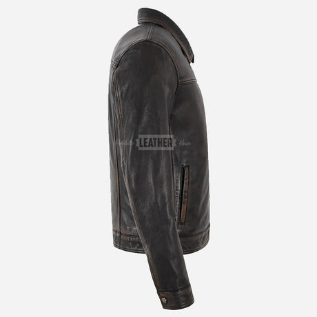 MORDRIX Collared Vintage Leather Jacket