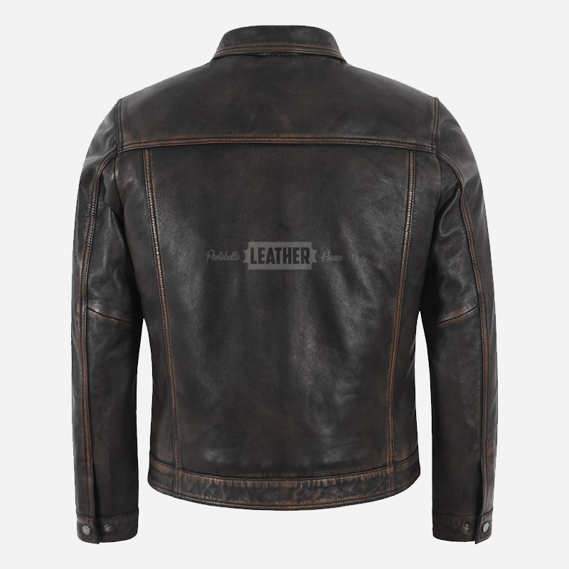 MORDRIX Collared Vintage Leather Jacket