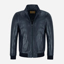 RULDEN Men's Leather Bomber Jacket Navy