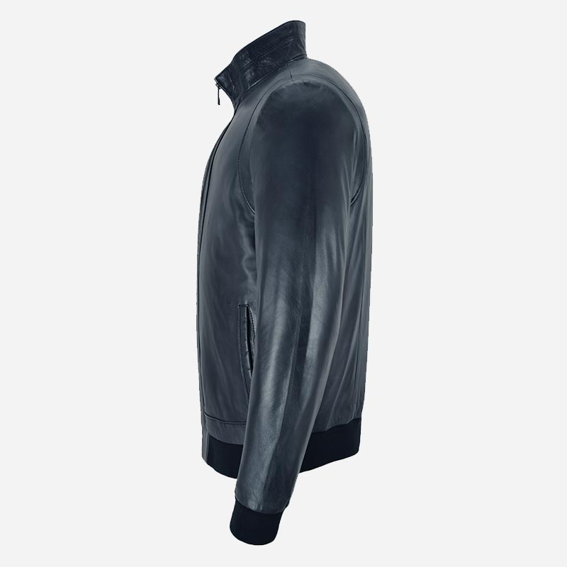 RULDEN Men's Leather Bomber Jacket Navy