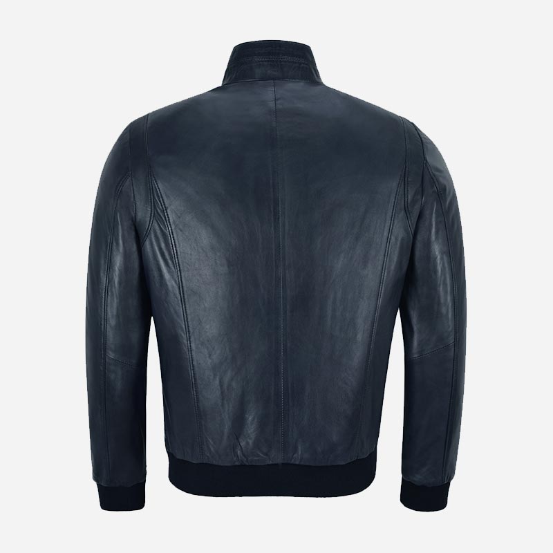 RULDEN Men's Leather Bomber Jacket Navy