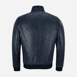 RULDEN Men's Leather Bomber Jacket Navy