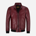 RULDEN Men's Leather Bomber Jacket Burgundy