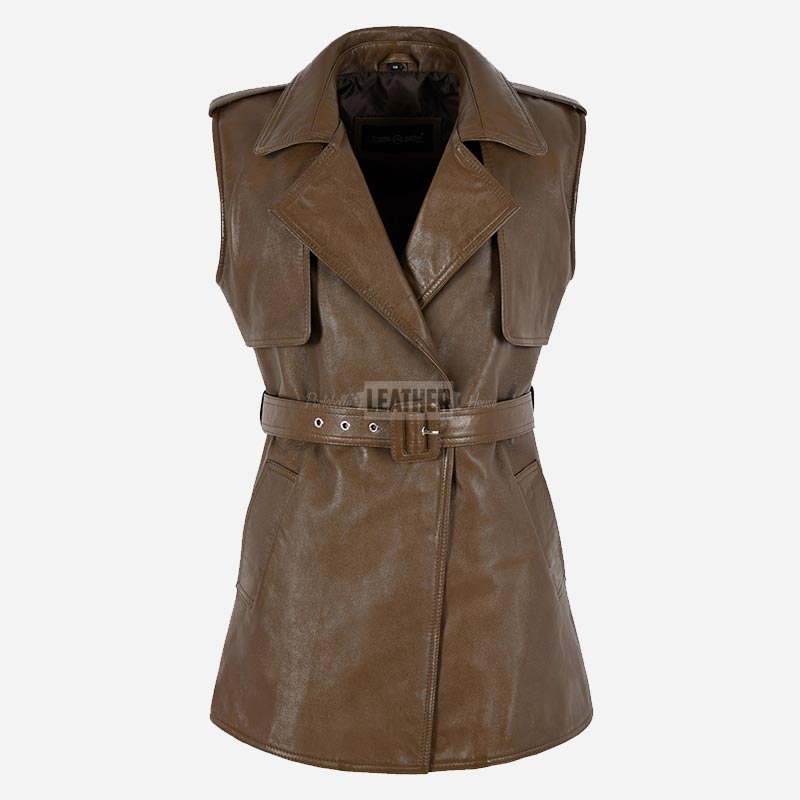 NOYALE Women's Tie Belt Leather Waistcoat