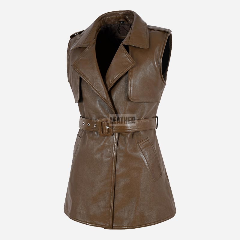 NOYALE Women's Tie Belt Leather Waistcoat