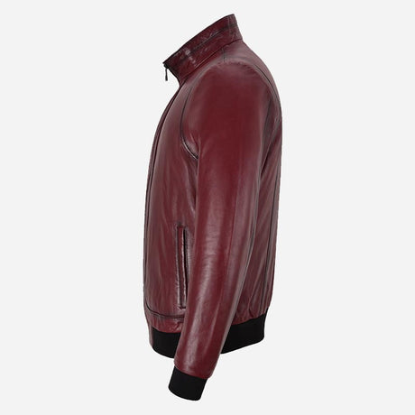 RULDEN Men's Leather Bomber Jacket Burgundy