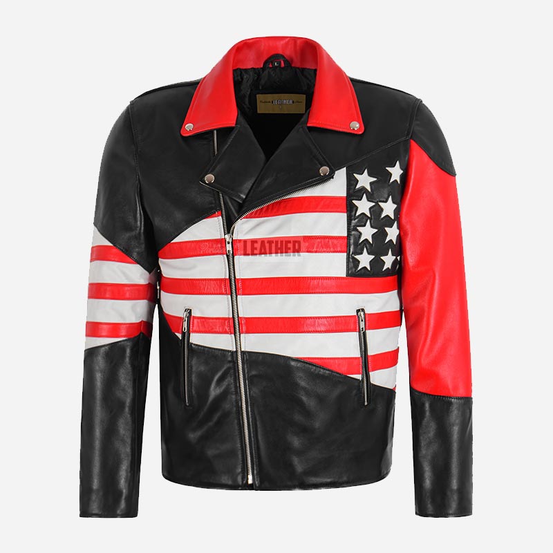 AMERICAN BIKER USA Flag Leather Jacket