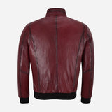 RULDEN Men's Leather Bomber Jacket Burgundy