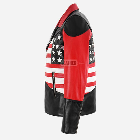 AMERICAN BIKER USA Flag Leather Jacket