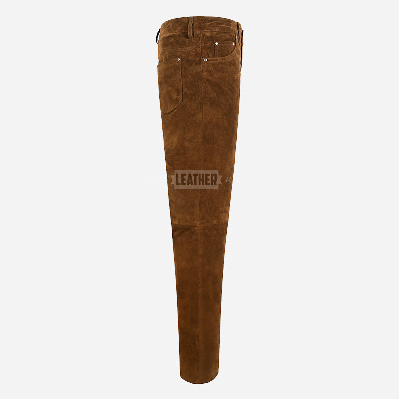 GRIT Men's Suede Leather Pants Coffee Brown