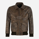 RYZE Distressed Wrinkled Leather Bomber Jacket