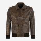 RYZE Distressed Wrinkled Leather Bomber Jacket