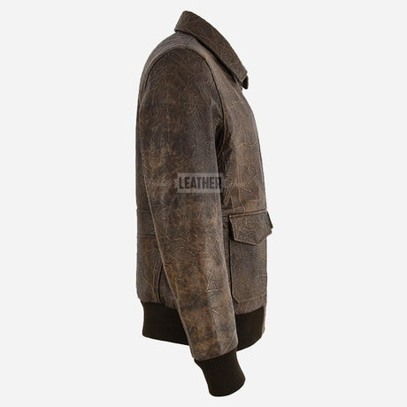 RYZE Distressed Wrinkled Leather Bomber Jacket