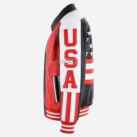 USA American Flag Leather Bomber Jacket
