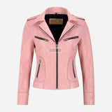 OXVA Centre Zip Leather Biker Jacket Baby Pink