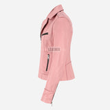OXVA Centre Zip Leather Biker Jacket Baby Pink